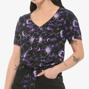 Purple Celestial Tie-Front Girls Woven Button-Up